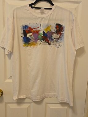 Classic White Womens Hand Painted Signed by Artist with Abstract Multi-Color